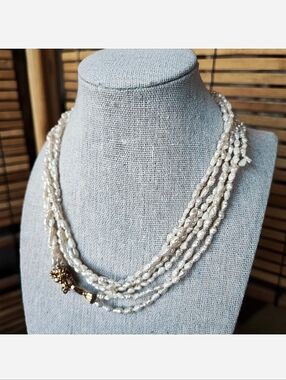 3D Dragon Clasp Gritty Fresh Water Pearl 3 Strand Unique Gold Tone EUC Vintage